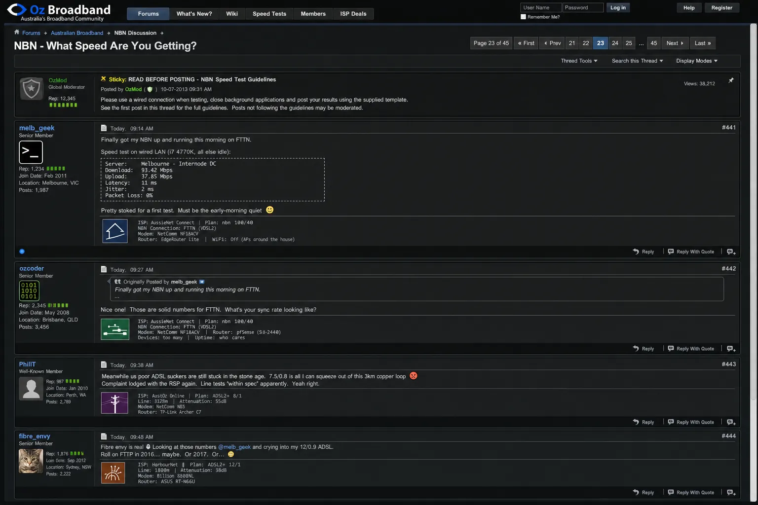 Screenshot of a Whirlpool forum thread about NBN rollout delays from 2013