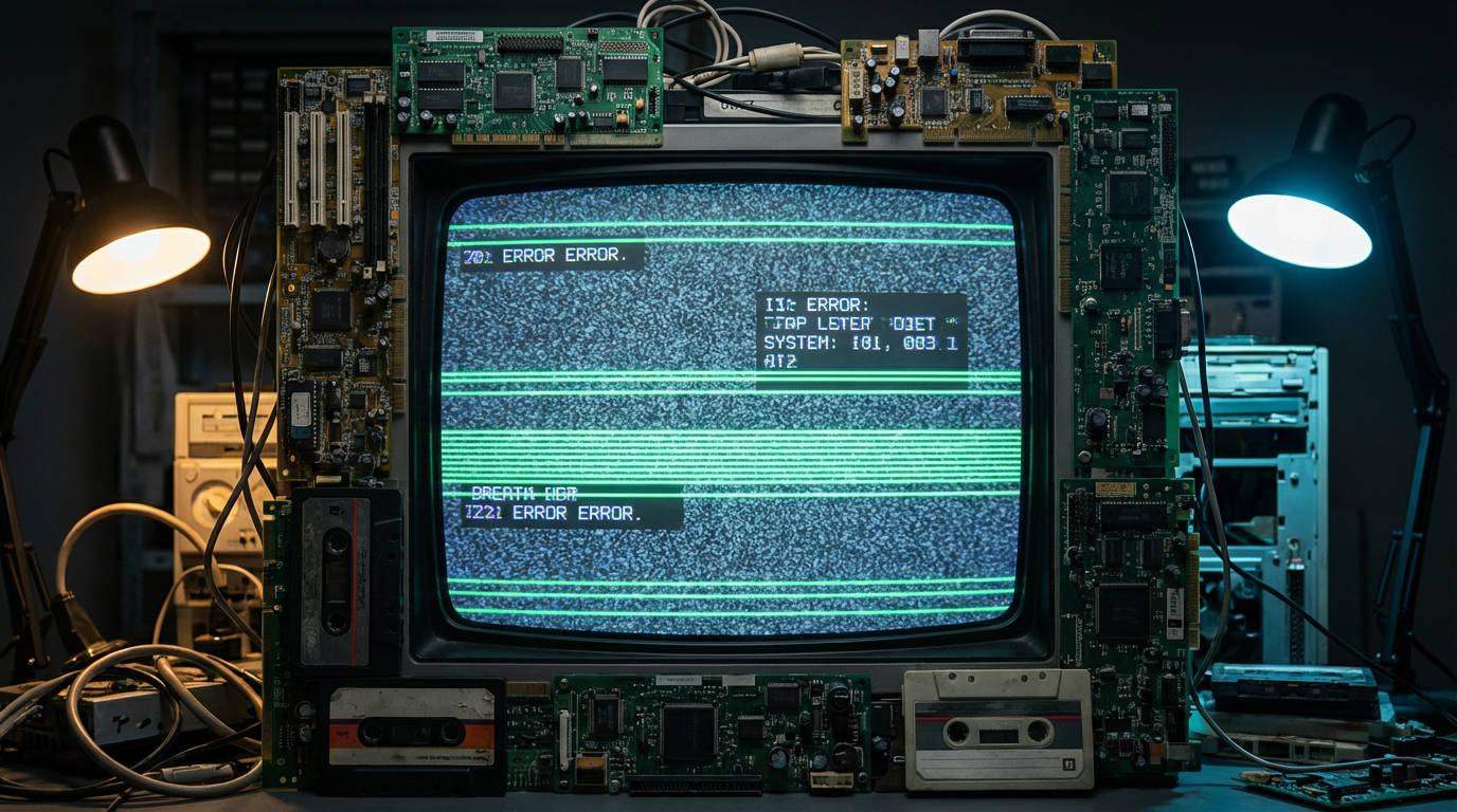 CRT monitor with digital artifacts and scanlines