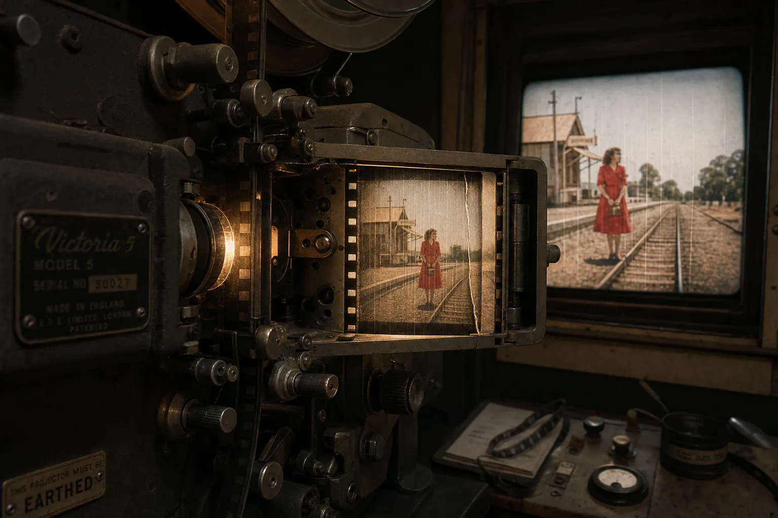 The final reel of film unspooling into darkness with light streaks