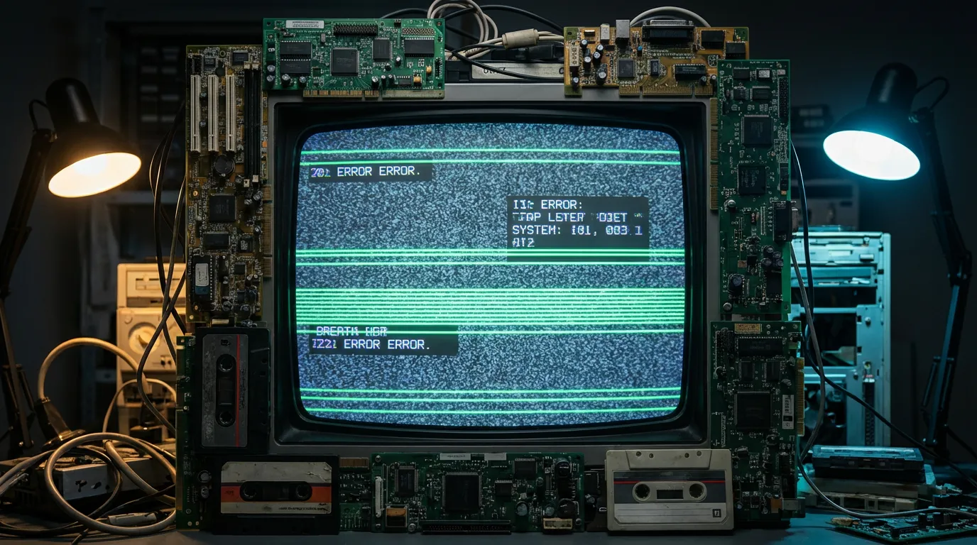 CRT monitor with digital artifacts and scanlines